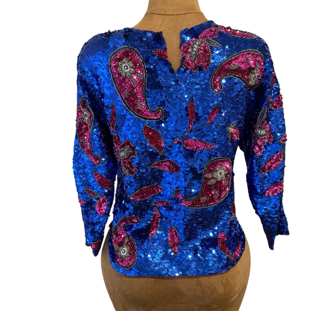 Vtg. Blue and Pink Sequin Blouse - Picture 10 of 12